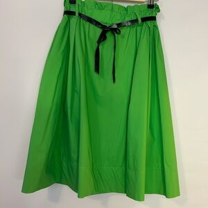 Vibrant Green A-Line Skirt with Black Ribbon